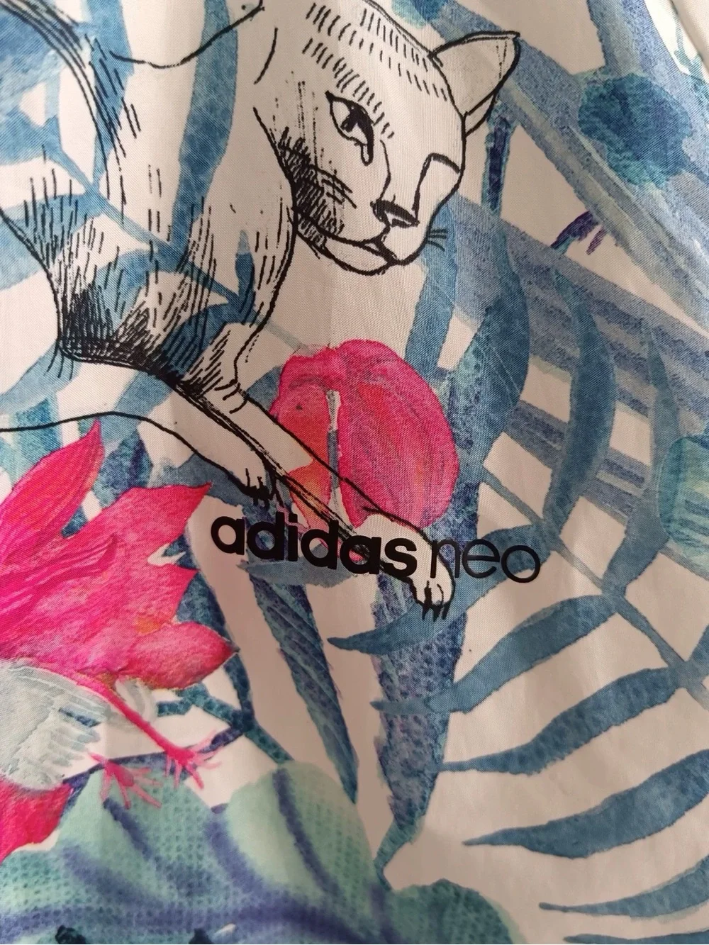 adidas White Jacket with Blue Accent Print